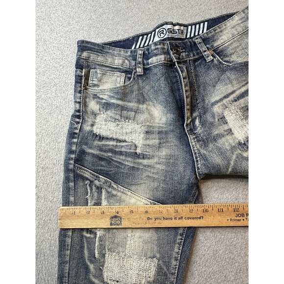 RGSTR Jeans Mens 31x30 Blue Distressed Repair Patch Slim Skinny Stretch Denim - Picture 14 of 16